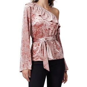 Stylestalker Blush Velvet One-Shoulder Blouse